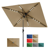 Garvee 10' x 6.5' Solar Rectangular Patio Umbrella with Lights, Outdoor Table Umbrella with Crank and Push Button Tilt for Garden, Deck, Lawn, Pool, Blue - Tan