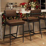 Garvee Bar Stools Set of 2 with Backrest and Footrest, 27" Tall PU Leather Counter Height Barstools with Thick Cushion and Metal Legs for Kitchen and Island, Black - Retro Brown