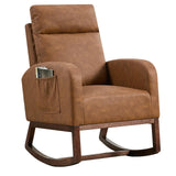 Garvee Leather Glider Chair Modern Rocking Chair Nursery Faux Leather Brown with Rubber Wood Legs - Brown