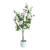 Garvee Artificial Rose Blossom Tree 1.2m Tall with Green Leaves, Realistic Look, Durable Plastic & Silk, Indoor Outdoor Decor
