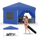 Garvee 10x10 Pop Up Canopy Tent with 4 Removable Sidewalls, Heavy Duty Commercial Instant Shelter, UPF 50+ Waterproof, Outdoor Events, Camping, Farmers Market, White - Blue