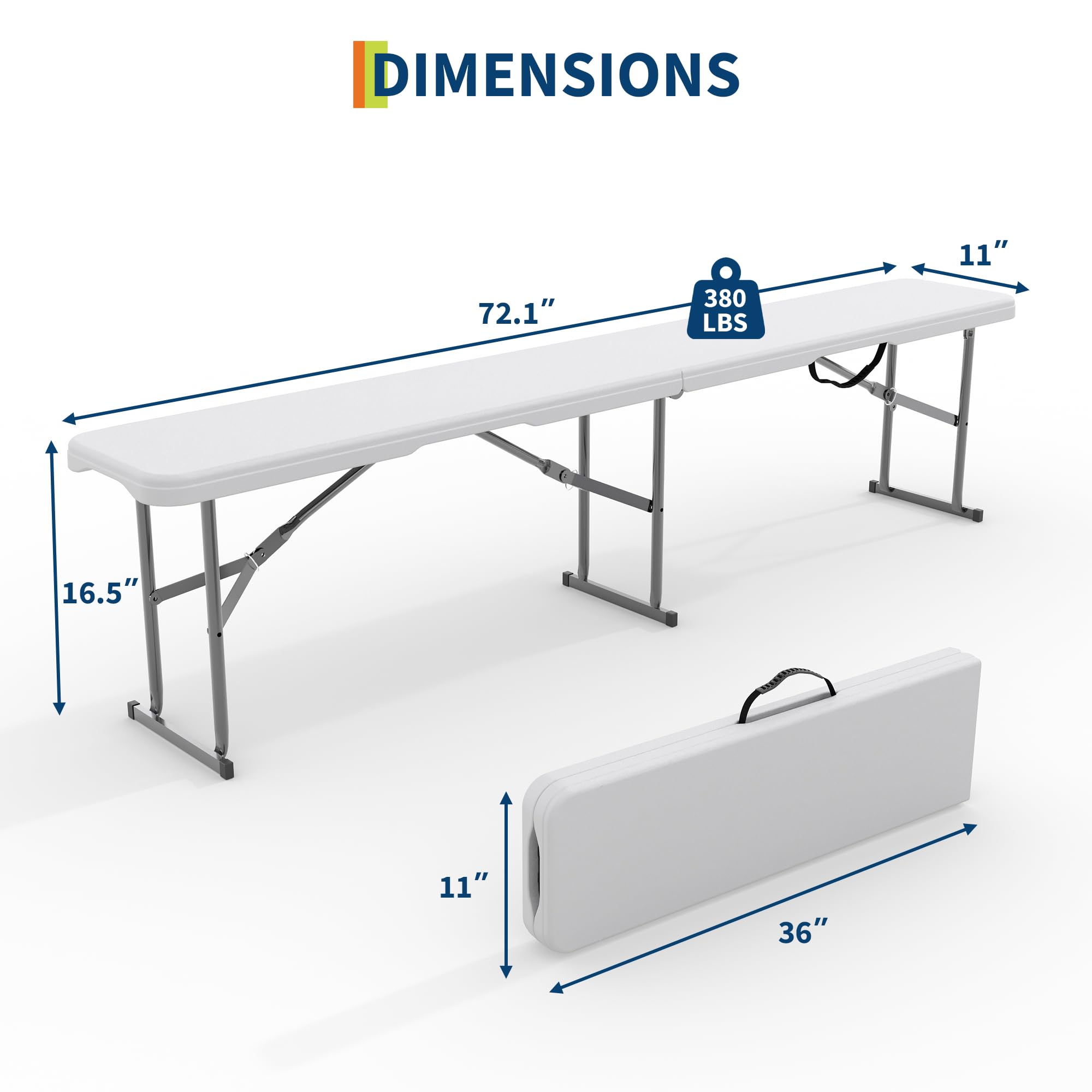 portable folding bench with metal frame and non slip feet