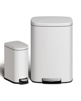 Garvee 50L & 10L Stainless Steel Kitchen Trash Bin Set - Pedal Operated, Soft-Close Lid, Rustproof 410 Stainless Steel, Odor-Sealing Inner Buckets, Rear Handle - Ideal for Home & Bathroom, Silver, Compact - Weiß