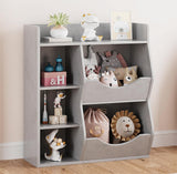 Garvee Kids 3-Tier Toy Storage Organizer, Kids Bookshelf Toy Shelf for Toys and Books, 5 Cubby Bookshelf & Toy Shelf for Kids' Room, Living Room, and Kindergarten, Gray - Grey