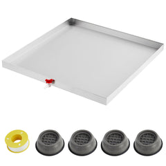 Garvee 32" x 30" Stainless Steel Washing Machine Drip Pan with Drain Hole & Anti-Vibration Feet for Laundry Room, Heavy Duty, Silver