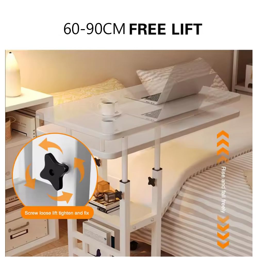 Adjustable height overbed table for working or breakfast