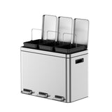 Garvee Trash Can, 3 x 4-Gallon Garbage Can for Kitchen, 3 Compartments for Recycling and Trash, Plastic Inner Buckets and Hinged Lids, Wide Stainless Steel Shape (15 + 15 + 15 for 45L Total), Silver - Silver