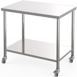 Garvee Commercial Stainless Steel Prep Table 36"x24" with Adjustable Undershelf, Locking Casters for Kitchen, Restaurant, Garage, Outdoor Use, Silver