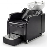 Garvee Shampoo Bowl and Chair Set Ceramic Hair Washing Station with Footrest for Salon Spa Beauty Barbershop White 450LBS Capacity - White Ceramic Shampoo Bowl