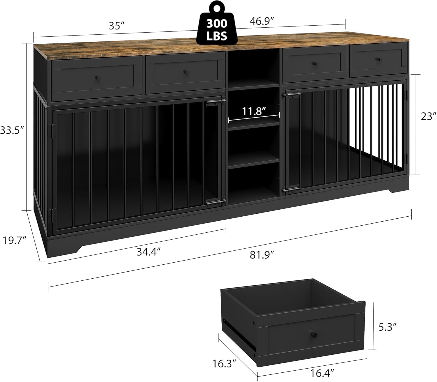 Overall dimensions of the 82-inch dog crate TV stand