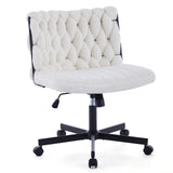Garvee Criss Cross Chair with Wheels, Wide Seat Home Office Desk Chair, Armless Makeup Vanity Chair, Modern Cross Legged Swivel Comfy Chair, Computer Task Chair for Home Office, Beige - Teddy Velvet | Off-White