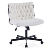 Garvee Criss Cross Chair with Wheels, Wide Seat Home Office Desk Chair, Armless Makeup Vanity Chair, Modern Cross Legged Swivel Comfy Chair, Computer Task Chair for Home Office, Beige