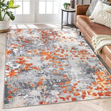 Garvee Boho Chic Abstract Rug 5x7 Machine Washable Rug Colorful Rug Non Slip Non Shedding Throw Rug Stain Resistance Living Room Rug for Apartment Playroom, Orange/Grey - Orange Grey