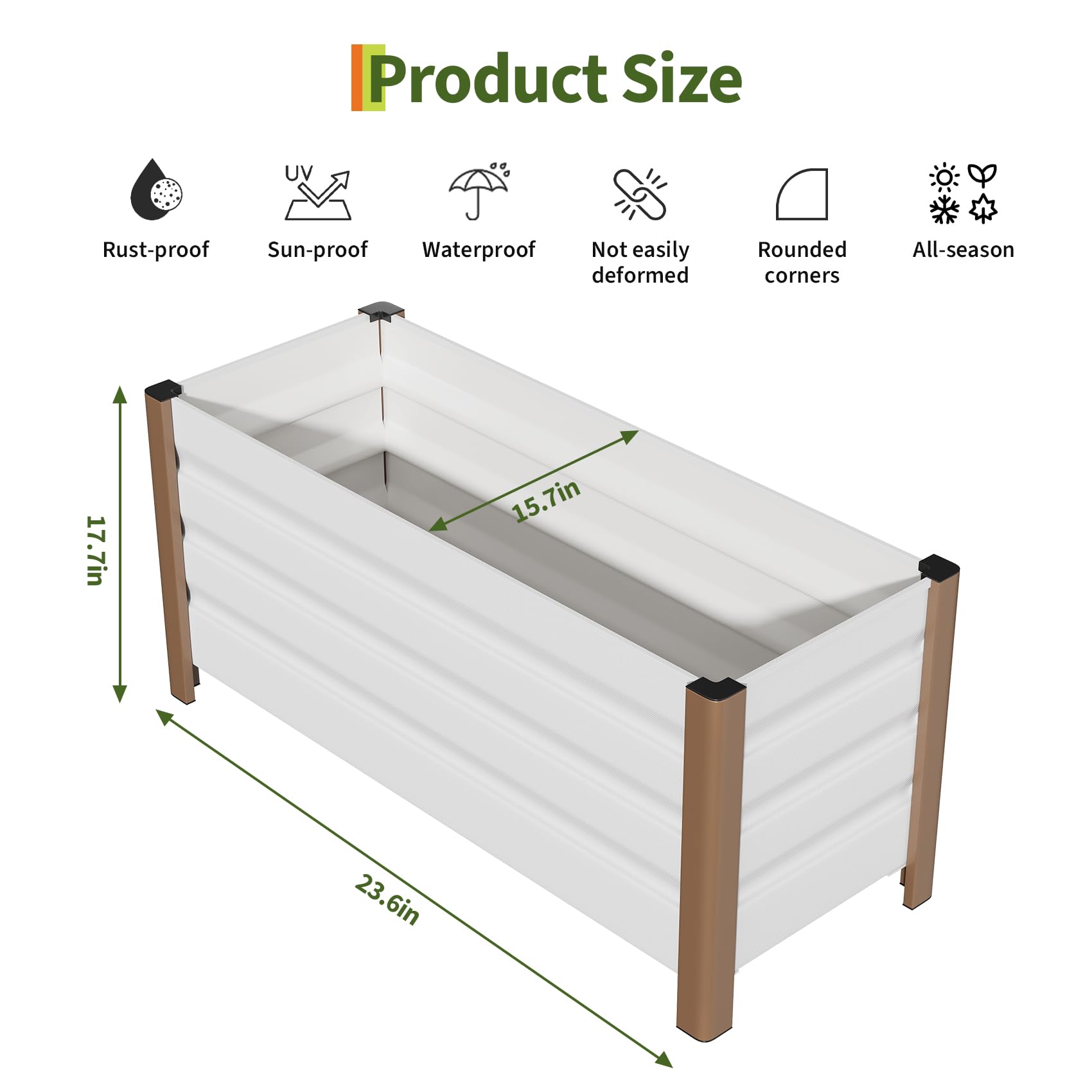 24x16x18 white aluminum planter box product size