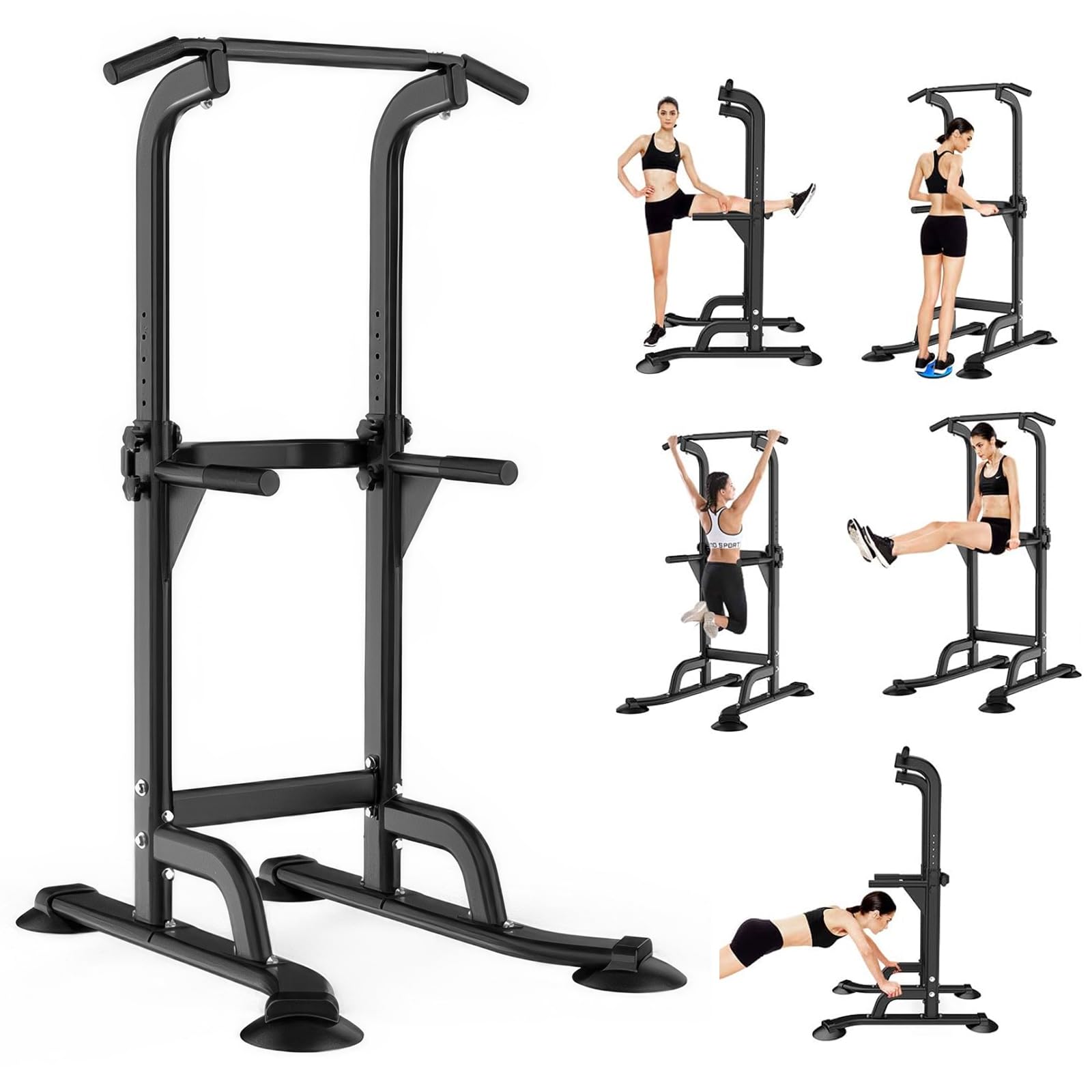 Multi-exercise power tower for pull-ups dips push-ups and knee lifts