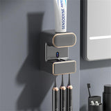 Garvee Toothpaste Dispenser With 3 Toothbrush Slots, Automatic Wall Mounted Squeezer, Bathroom Black - Black