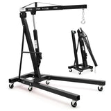 Garvee 2-Ton Folding Engine Hoist - 4400 lbs Capacity Cherry Picker Hydraulic Shop Crane with Telescoping Boom, 6 Caster Wheels, Hitch, and Storage Stand for Automotive Repair and Garage Use, Black - Black