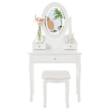 Garvee Vanity Desk with Mirror and Lights, Wood Makeup Dressing Table with Oval Mirror & Stool,3 Colors Lighting Modes,Modern Bedroom Dressing Table with 5 Large Drawers for Kids Girls Women (White)