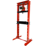 Garvee 12 Ton Hydraulic Shop Press H-Frame Floor Standing Bearing Press with Pressure Gauge & 6 Stamping Plates for Repairing Bending Straightening U-Joints Installing Bearings Adjustable Height Steel Plates - Red