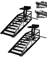 Garvee Heavy-Duty Hydraulic Car Ramps 5T Capacity Adjustable 9.3-14 Inch Height Anti-Slip Triangular Plate Ring Chain Bolt for Cars SUVs Light Trucks - Black