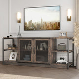 Garvee Farmhouse TV Stand for Living Room with Storage, Mesh Door, Rustic Oak Finish, Fits 65-70 inch TVs, Industrial Style, Media Console, Entertainment Center - Dark Antique Oak