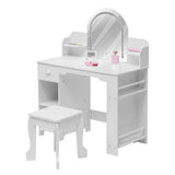 Garvee Kids Vanity 2-in-1 Lighted Set with Mirror, Stool, Bookshelf & Drawer for Little Girls, 31.5" L x 15.8" W, Pink - White With Playset