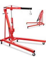 Garvee 2-Ton Foldable Hydraulic Engine Hoist 6-Wheel Swivel Shop Crane Adjustable Boom Heavy-Duty Cherry Picker for Garage Workshop Truck Farm 168 Lb - Red