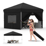 Garvee 10x10 Pop Up Canopy Tent with 4 Removable Sidewalls, Heavy Duty Commercial Instant Shelter, UPF 50+ Waterproof, Outdoor Events, Camping, Farmers Market, White - Black