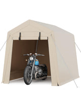 Garvee 6x6 FT Portable Outdoor Storage Shed with Dual Roll-Up Doors & Vents, 240G Waterproof PE Tarp, UV-Resistant Steel Frame, Heavy-Duty Shelter for Motorcycle & Tools - Khaki