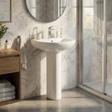 Garvee 20" x 17" White Ceramic U-Shape Pedestal Sink with Overflow for Bathroom or Laundry, Pure White Porcelain, Space-Saving Design