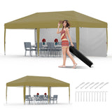 Garvee 10'x20' Waterproof Pop-Up Canopy Tent with 2 Sidewalls & 12 Stakes for Outdoor Events, Weddings, Camping - Khaki - Khaki