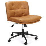 Garvee Armless Office Desk Chair with Wheels, Mid-Back Wide Seat Ergonomic Chair, 360° Swivel Vanity Chair, PU Padded, Brown - Brown