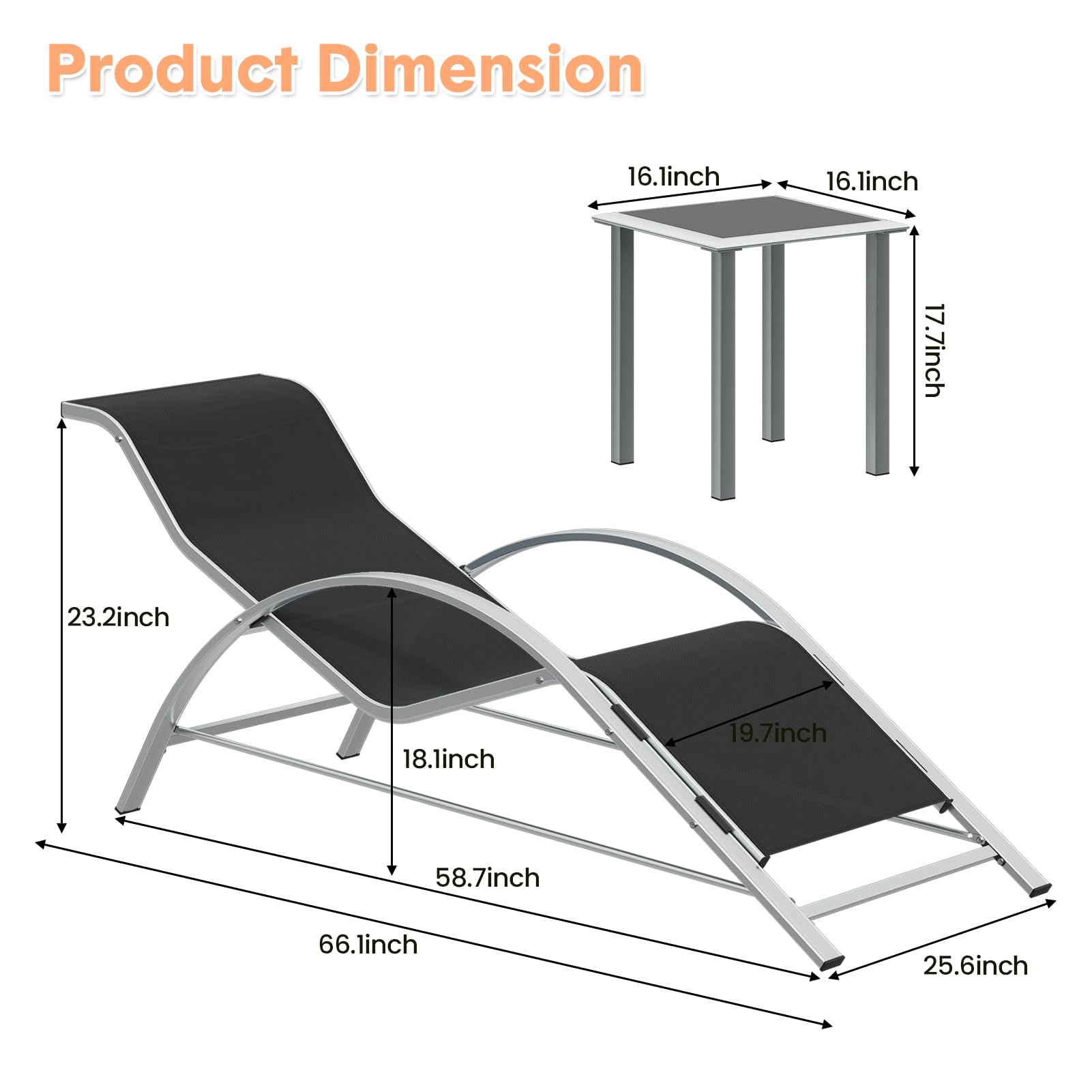 black chaise lounge dimensions and adjustable reclining positions