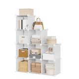 Garvee 9 Cube Storage Organizer Modular Bookshelf Closet Organizer Plastic Stackable Shelving Cubes with Feet Rubber Mallet - White
