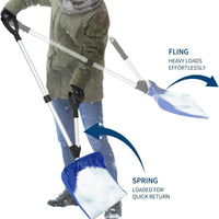 Garvee Lightweight 18-Inch Aluminum Snow Shovel with Dual D-Ring Handle – Ergonomic Large Capacity Snow Pusher, Durable Ice Scraper for Driveway, Walkway, Patio, Car, and Garden – 3.5 lbs – Shovel blue + pole silver