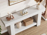 Garvee 63" Console Table with 2-Tier Storage for Entryway and Living Room, Farmhouse Style, Rectangular, Wood Grain Texture - Antique White