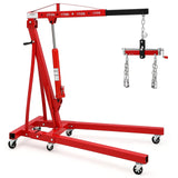 Garvee 2 Ton Folding Hydraulic Engine Hoist with Lever, Folding Engine Shop Crane Hoist Lift, Heavy Cherry Picker with 6 Wheels for Garage, Workshop,Red - Red-C
