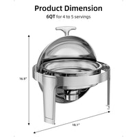 Garvee 6 QT Chauffe-plat roulant, ensemble buffet, chafer en acier inoxydable pleine grandeur, réchaud de restauration rond, pour mariage, fêtes, banquet, événement de restauration, lot de 1