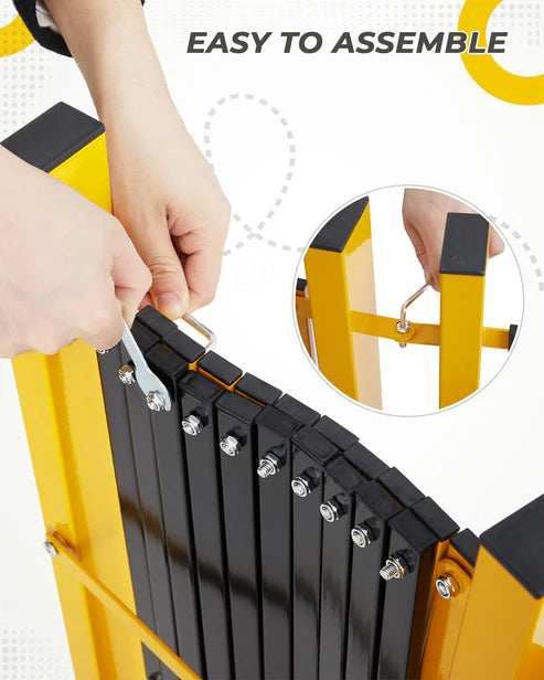 Garvee Metal Expandable Barricade, 11 Ft Folding Security Gate, Rotatable & Portable Expandable Barricade Gate Outdoor, Industrial Expandable Barricade Gate with Casters, Yellow&Black