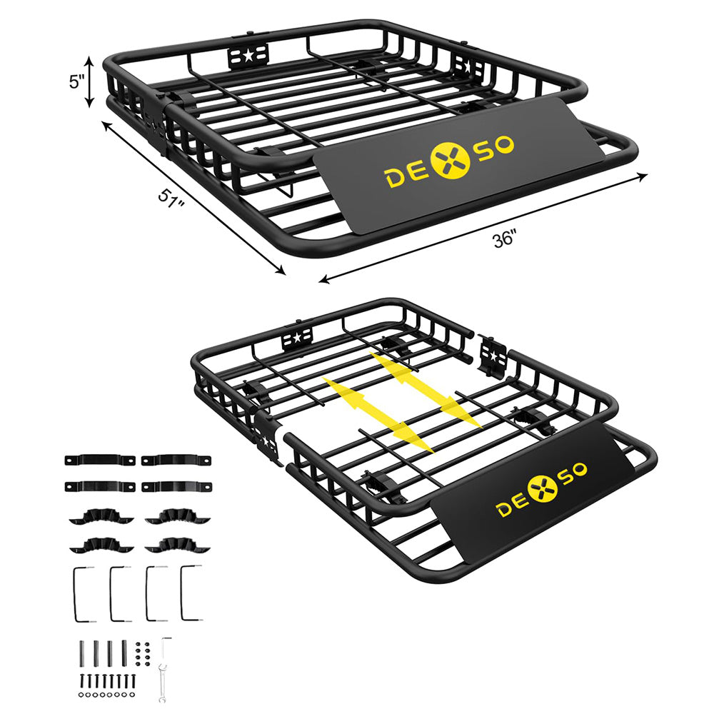 Garvee 51 inch roof rack basket size and hardware