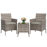 Garvee 3 Piece Patio Bistro Set Outdoor PE Rattan Wicker Furniture with Cushions for Balcony Yard Garden Small Space, Rust-Resistant Iron Frame, Glass Top Table - Gray+Light Gray