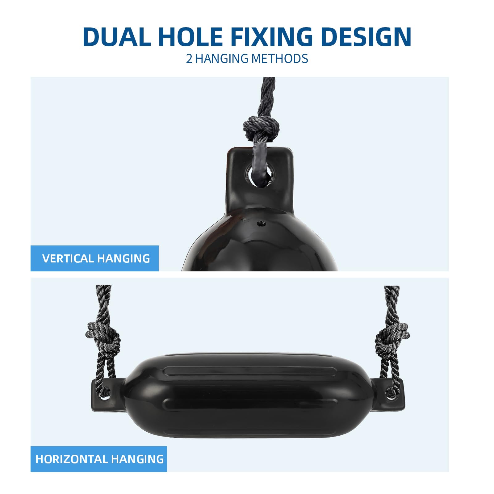 Dual-hole vertical and horizontal hanging design for boat fenders