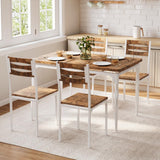 Garvee 5 Piece Dining Table Set Industrial Style For 4 People Kitchen Dining Room White Brown Compact Durable