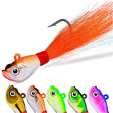 Garvee Bucktail Jigs Artificial Lures with Realistic Fish Head & Natural Deer Hair, Ultra Sharp Carbon Steel Hooks, Durable Corrosion-Resistant Material for Surfcasting, Sea & Freshwater Fishing - 1/2Oz_15G_5Pcs