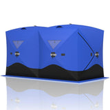 Garvee Ice Fishing Insulated Tent, Large Pop-Up Portable Hub-Style Ice Fishing Shelter, 6 Person Shelter 68 Square Feet of Fishable Area - Blue