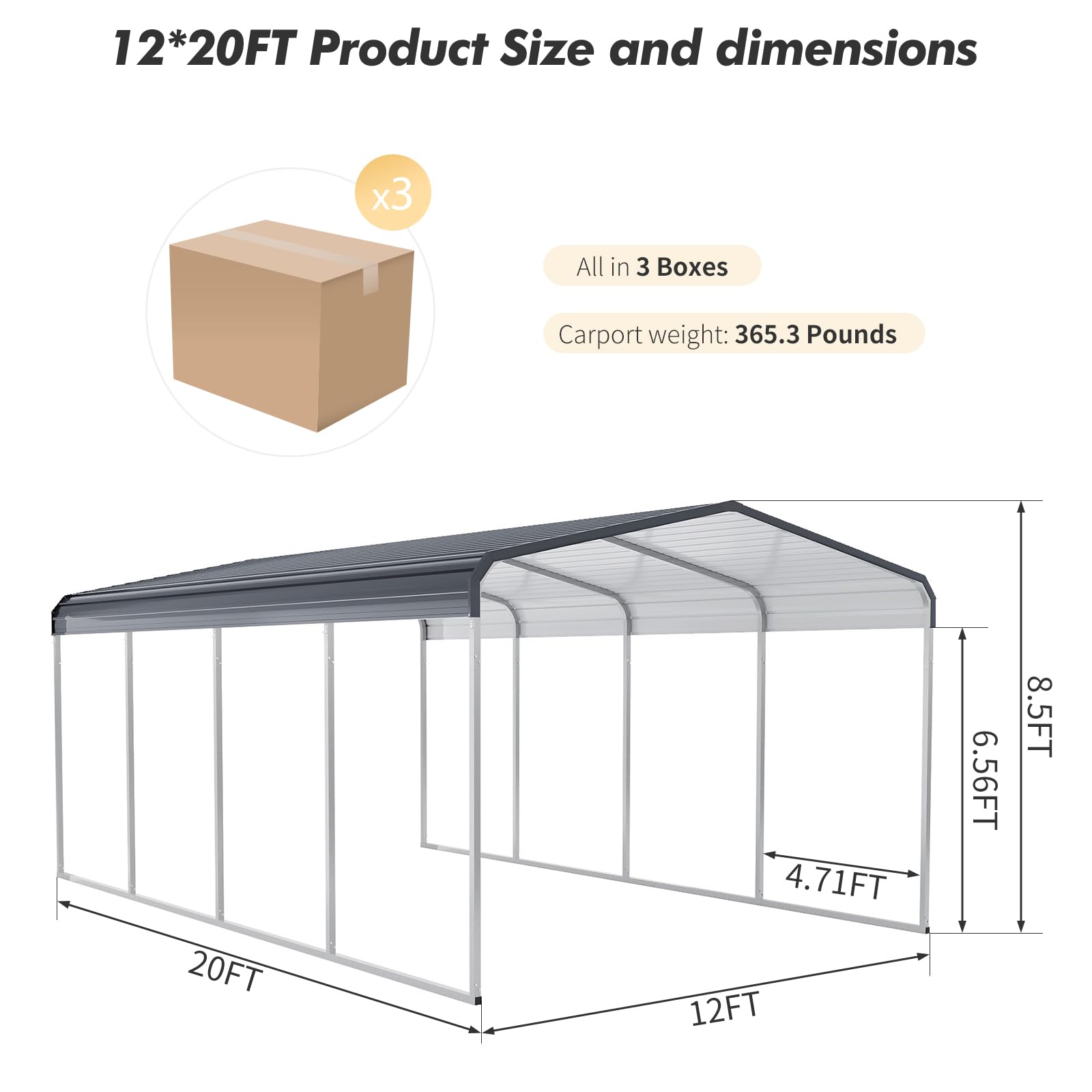 12 x 20 ft carport dimensions and package information