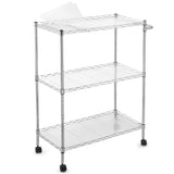 Garvee 3 Tiers Kitchen Rolling Utility Cart, Wire Rolling Service Cart with Handle Bar and Shelf Liner, 300Lbs Capacity Trolley Serving Cart for Kitchen