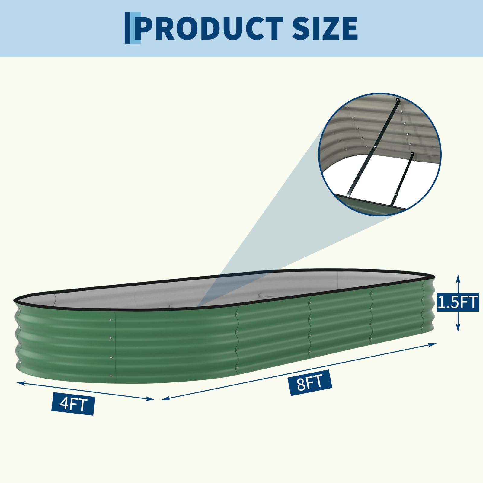 green oval galvanized raised garden bed for outdoor planting