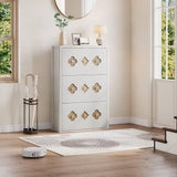 Garvee Shoe Cabinet with 3 Flip Drawers, Hollow Out Flower Pattern, Slim Organizer for Entryway, 10.2x31.5x45.3 inches, White - Antique White