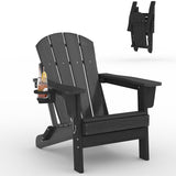 Garvee Folding Adirondack Chair HDPE Outdoor Patio Chair with Cup Holder for Patios Decks Gardens Fire Pit Black - Black